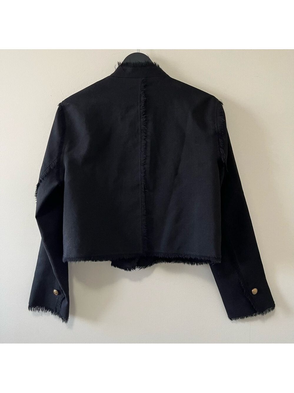 Zara ZW Collection 100% Wool Fringed Cropped Jacket Size L - Picture 7 of 13